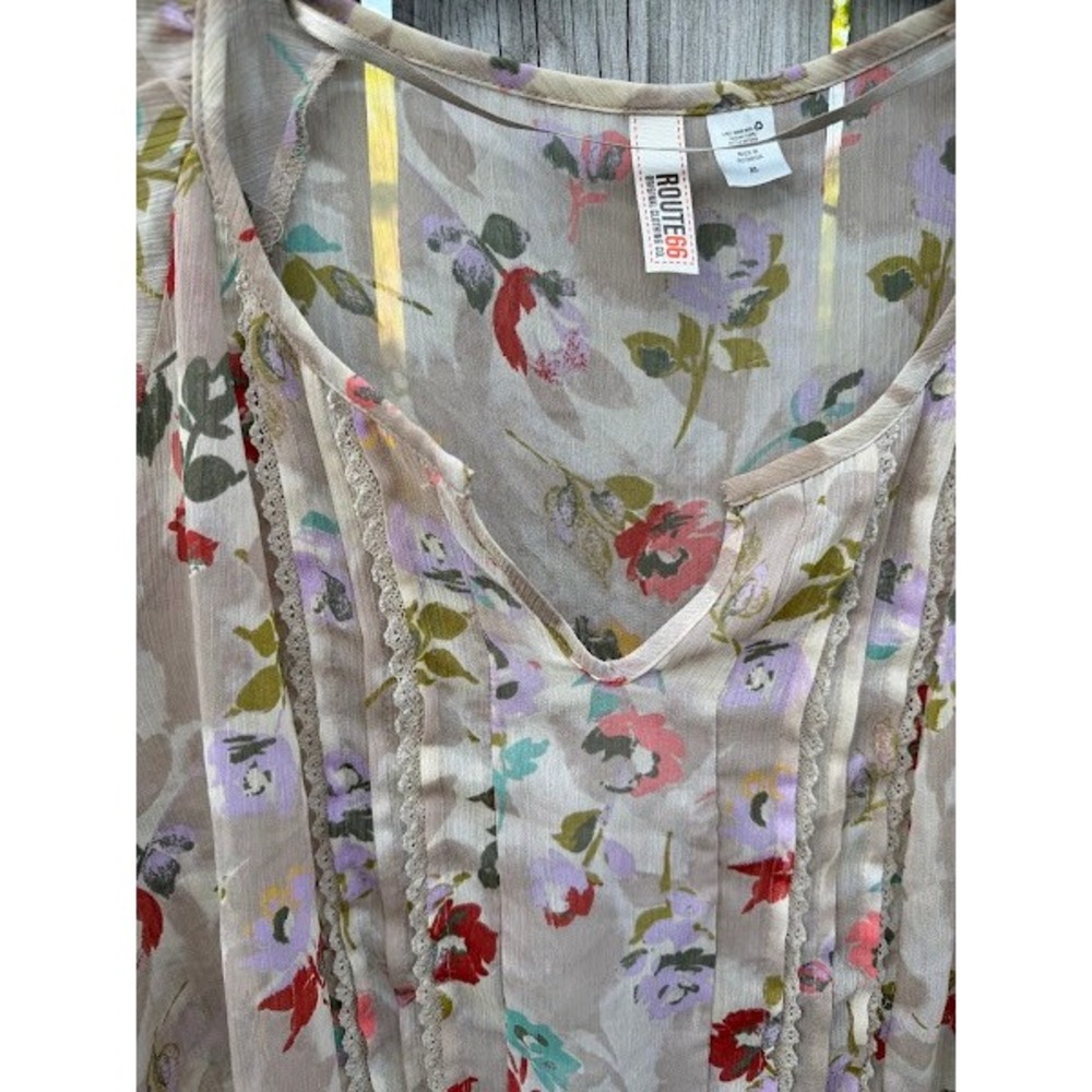 Fairycore Feminine Route 66 Women XL Floral Lace Sheer Flutter Sleeve Blouse - Picture 3 of 5